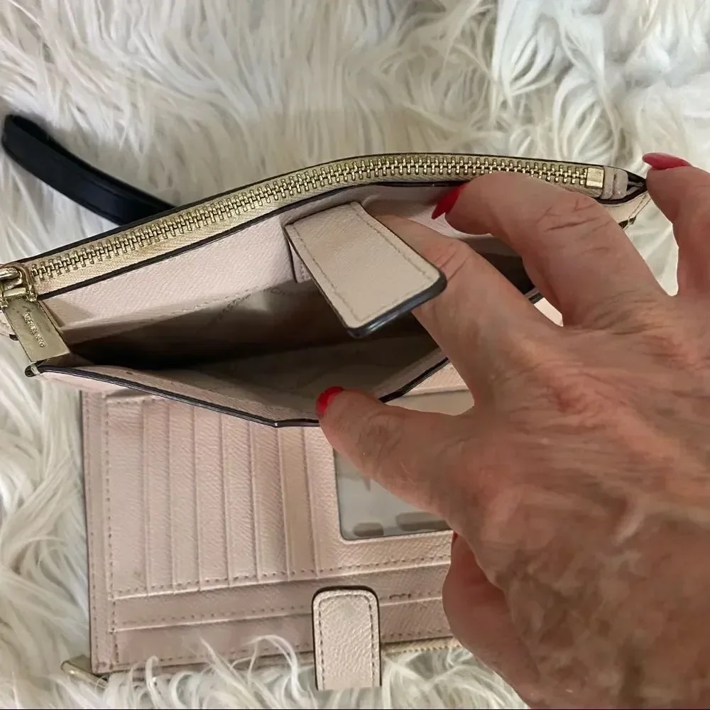 Michael Kors Pink Monogram Double Zip Wristlet Wallet